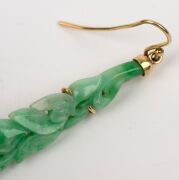 A pair of Chinese carved jade earrings mounted in 14ct gold, 20th century, ​​​​​​​7.5cm high. - 3