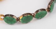 A Chinese 14ct gold bracelet, set with five cabochon jade stones, each mounted in gilded silver, stamped "14" with seal mark, ​​​​​​​8.1 grams total. - 3