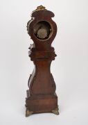 An antique French ornate miniature longcase mantle clock in walnut case with ormolu mounts and exposed movement, 19th century, ​​​​​​​49.5cm high. - 2