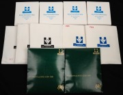 Group of RAM sterling silver uncirculated issues in wallet packaging, comprising 1985 $10 Victoria (4), 1986 $10 South Australia (3), 1987 $10 New South Wales (2), and 1988 $10 Phillips' landing (2). (11 items)