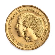 PRINCE OF WALES AND LADY DIANA SPENCER: 1981 $200 gold coin (10g, 22ct), in presentation wallet with CoA.