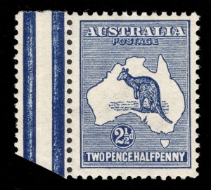 Kangaroos - First Watermark: 2&frac12;d Indigo, a lovely marginal single, MUH.
