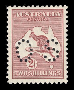 Kangaroos - Small Multiple Watermark: 2/- Maroon, perforated OS; well centred, fresh MUH.