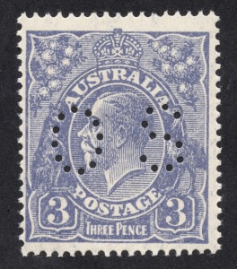 KGV Heads - Small Multiple Watermark Perf 14: 3d Blue (Type A) perforated OS, WATERMARK INVERTED; fresh MUH. BW: 106aa.