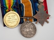 WWI TRIO: 1914-15 Star, War Medal and Victory Medal with original ribbons mounted for display, impressed to 1908 PTE D.E. DEW 23 BN. A.I.F. (3). - 2