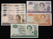 NEW ZEALAND: 1977 One Dollar Star Replacement banknotes; consecutive run of 3, Unc. [Pick 163d); plus later circulated notes $1 (2), $2 (1), $5 (1) and $20 (1).