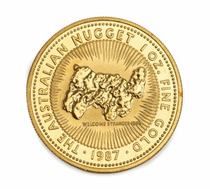WELCOME STRANGER: 1987 $100 "Australian Nugget" gold bullion coin, the first in the series that would go on to become today's Kangaroos, comprising 1oz of .9999 gold.