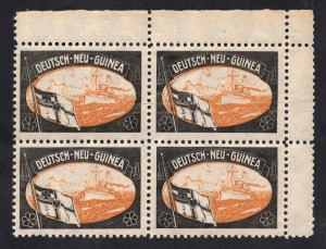 DEUTSCH-NEU-GUINEA: The so-called stolen colony "cinderella" in a rare corner block of (4) MUH.