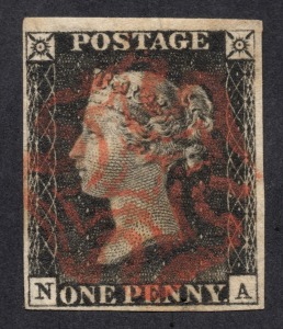 GREAT BRITAIN: 1840 (SG2) 1d Black [NA], four margins, with attractive strike of the red Maltese Cross