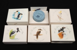PIEDFORT $10 STERLING SILVER PROOFS - BIRDS OF AUSTRALIA: Group of RAM issues, all in presentation cases with box and CoA, comprising 1989 Kookaburra, 1990 Cockatoo, 1991 Jabiru, 1992 Emperor Penguin, 1993 Palm Cockatoo (box lid absent), and 1994 Wedge-Tailed Eagle. (6 items)