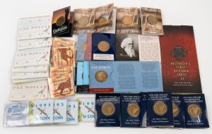 Group of more than forty 1990s uncirculated $1 commemoratives, all in original packaging, including noted 2000 "Australia's First Victoria Cross"; many different mint mark variants present. (40+ items)