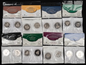 CENTENARY OF FEDERATION: Part-set [8/10] of 2001 50c/20c commemorative proof sets, all in original packaging, comprising Australian Capital Territory, Norfolk Island, Northern Territory, Queensland, South Australia, Tasmania, Victoria, Western Australia. (8 items)