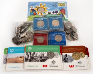 An accumulation consisting mostly of loose 50c and 20c commemoratives, together with fourteen 2018 "100 Years Of Anzac" carded issues. (qty.)