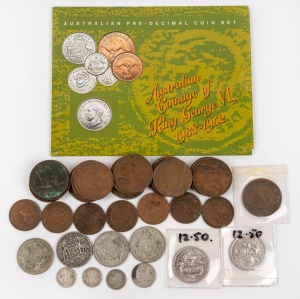 An accumulation of Australian pre-decimal coins (mixed condition), including two high grade 1927 Parliament House florins. (qty.)