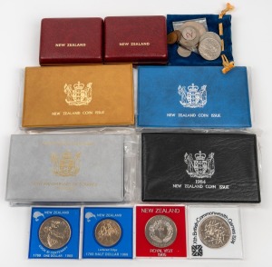 NEW ZEALAND: Group comprising the 1982-85 proof sets, two 1983 Royal Visit $1 silver proofs, plus several decimal coins either loose or in capsules. (qty.)