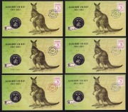KANGAROO AND MAP - 1913-2013: Set of all six Melbourne World Stamp Expo PNCs for dates 10th to 15th of May, limited edition #899, #2188, #2735, #3857, #5285, and #7273/7500.