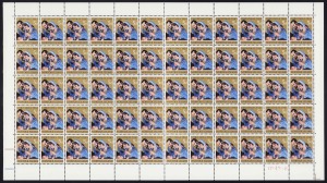 NORFOLK ISLAND: 1960-65 Christmas issues in complete sheets and blocks: 1960 (SG.41) 5d bible, complete sheet (60) with Imprint; 1961 (SG.42) 5d prayer book, 3 complete sheets of 80 with Imprints, plus an Imprint blk.16 and 4 singles (total: 260), 1962 (S