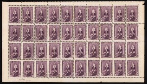 1938 (SG.177) 10/- Robes (Thick paper) complete lower pane of (40) with Ash Imprint, MUH but with gum toning affecting virtually all units.