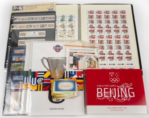 An accumulation of mostly 1990s decimal issues, in stamp packs, folders, booklets, sheets, and miniature sheets, plus 2008 Beijing Olympic Games Legal Tender Stamp-Coin; FV $640+. (qty.)