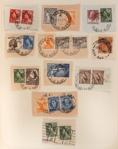 An album of unusual material; mainly varieties in blocks, incl. 2½d Gloucester Imp.blk.4 with variety BW:233d, 2/3 Wattle with WATTLE line retouched (BW:368fa), 2/- QANTAS cnr.blks.12 with variety BW:340d, 1959 1d Queen with variety BW;347e in blk., and "ALIA" flaw BW:347h, 3½d Queen with variety BW:352d, 1958 3½d Xmas blk. with variety BW:346e, 5½d War Memorial blk. with BW:342d, 8d Tiger Cat varieties, some used material, perfins, booklets, etc.