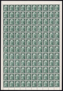 ANTARCTICA: A.A.T.: Pre-decimal issues in sheets and blocks: 1957 2/- Map (180, in 3 complete sheets with perf pips), 5d on 4d Brown (240, in 2 sheets, 1 with perf pip), 5d Blue (58), 8d (126, incl. a complete sheet), 1/- (35), 2/3 Penguins (27) and 5d Ma