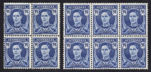 1942-51 (SG.207) 3&frac12;d KGVI dark blue: a blk.4 and a blk.6 on THIN PAPER (0.75mm), (8 **, 2*) BW:231a - $1150.