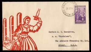 1954-55 Jack Peake woodcut illustrated First Day Covers: April 1954 3&frac12;d Telegraph Centenary, June 1954 Red Cross, Sept.1954 3&frac12;d Railway Centenary, Sept.1954 3&frac12;d Nursing, and October 1955 3&frac12;d South Australia Stamp Centenary. All in EF condition. (5).