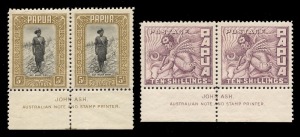 PAPUA: 1932 (SG.130-44) &frac12;d - 10/- Pictorials complete in John Ash Imprint pairs; the 1/- with one unit creased, the 1/3 - 10/- pairs all **/*; uniformly fresh. (30).