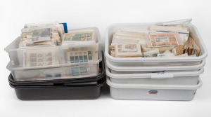 WORLD: A huge accumulation/ex-dealer's stock contained in glassine envelopes, etc., and housed in seven plastic trays; also, a similar tray containing covers and postal stationery.