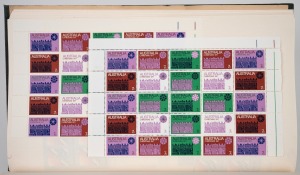 Decimal accumulation in large album. Noted 1969 5c Flights (complete sheet plus blocks), 5c Cook pane of 50 and smaller blks., 1971 Xmas 2 blks. of 25, etc., mainly to circa 1980. (100s) MUH.