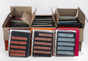 Three large cartons containing mainly Australian material in approximately 30 albums. Mostly Used and covers, we did note a smattering of Mint/Unused as we flipped through a few albums. [Buyer to arrange shipping or collection].