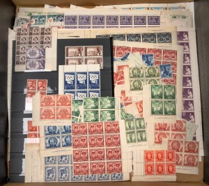 An accumulation of King George VI to pre-decimal Queen Elizabeth issues, with values to 2/- but mainly lower denominations in sheets, large blocks, Imprints, etc. Mixed condition, with quite a lot affected by gum tone. Worth a look. (many 100s) M/MUH.