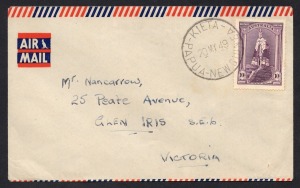 PAPUA NEW GUINEA: 20 May 1949 usage of an Australian 10/- Robes tied by KIETA cds on an airmail cover to Melbourne.