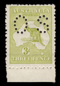 Kangaroos - Third Watermark: 3d Olive-Green, Die 2B, perforated OS, marginal single MUH.