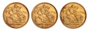 1903, 1907 and 1908 Sovereigns, Edward VII, St. George reverse, Perth Mint, (3).