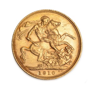 1910 Sovereign, Edward VII, St. George reverse, Melbourne Mint, EF.