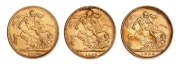 GREAT BRITAIN: 1890 (2) and 1894 Sovereigns, Queen Victoria Jubilee Head, St. George reverse, (3).