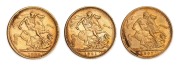 1889M, 1901P and 1907S Sovereigns, (3).