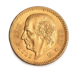 MEXICO: 1959 10 Pesos Hidalgo gold, Unc.