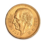 MEXICO: 1959 10 Pesos Hidalgo gold, Unc.
