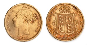 GREAT BRITAIN: 1884 and 1892 Half Sovereigns, Queen Victoria, Shield Reverses, (2).