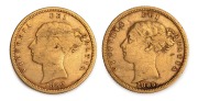 1880 and 1883 Half Sovereigns, Queen Victoria Young Head, Shield Reverse, Sydney Mint. (2).