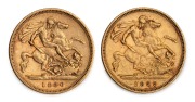 1896 and 1899 Half Sovereigns, Queen Victoria Veiled Head, St.George Reverses, Melbourne Mint, (2).