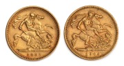 1893 and 1900 Half Sovereigns, Queen Victoria Veiled Head, St.George Reverses, Sydney Mint, (2).