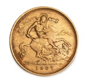 1907 Half Sovereign, Edward VII, St. George Reverse, Melbourne Mint.