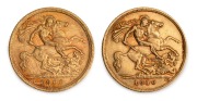 1906 and 1910 Half Sovereigns, Edward VII, St. George Reverse, Sydney Mint, (2).