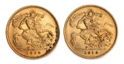 1908 and 1910 Half Sovereigns, Edward VII, St. George Reverse, Sydney Mint, (2).