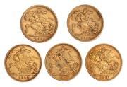GREAT BRITAIN: Half Sovereigns: 1893, 1899, 1903, 1905 and 1907, mixed condition, (5).