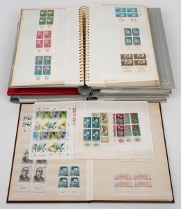 ISRAEL: An extensive collection of blocks, strips, miniature sheets, booklet panes, etc., in 6 albums. Includes non-denominated issues. Some minor tone noted, especially amongst the earlier issues. (1000s). MUH and some CTO.