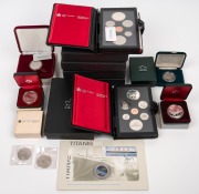 Canada: Group of Royal Canadian Mint issues, mostly 1980s, including six proof sets, three commemorative silver proofs, and others. (13 items)